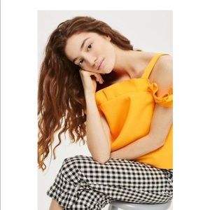 Topshop Cold Shoulder Bardot Ruffle Top Orange